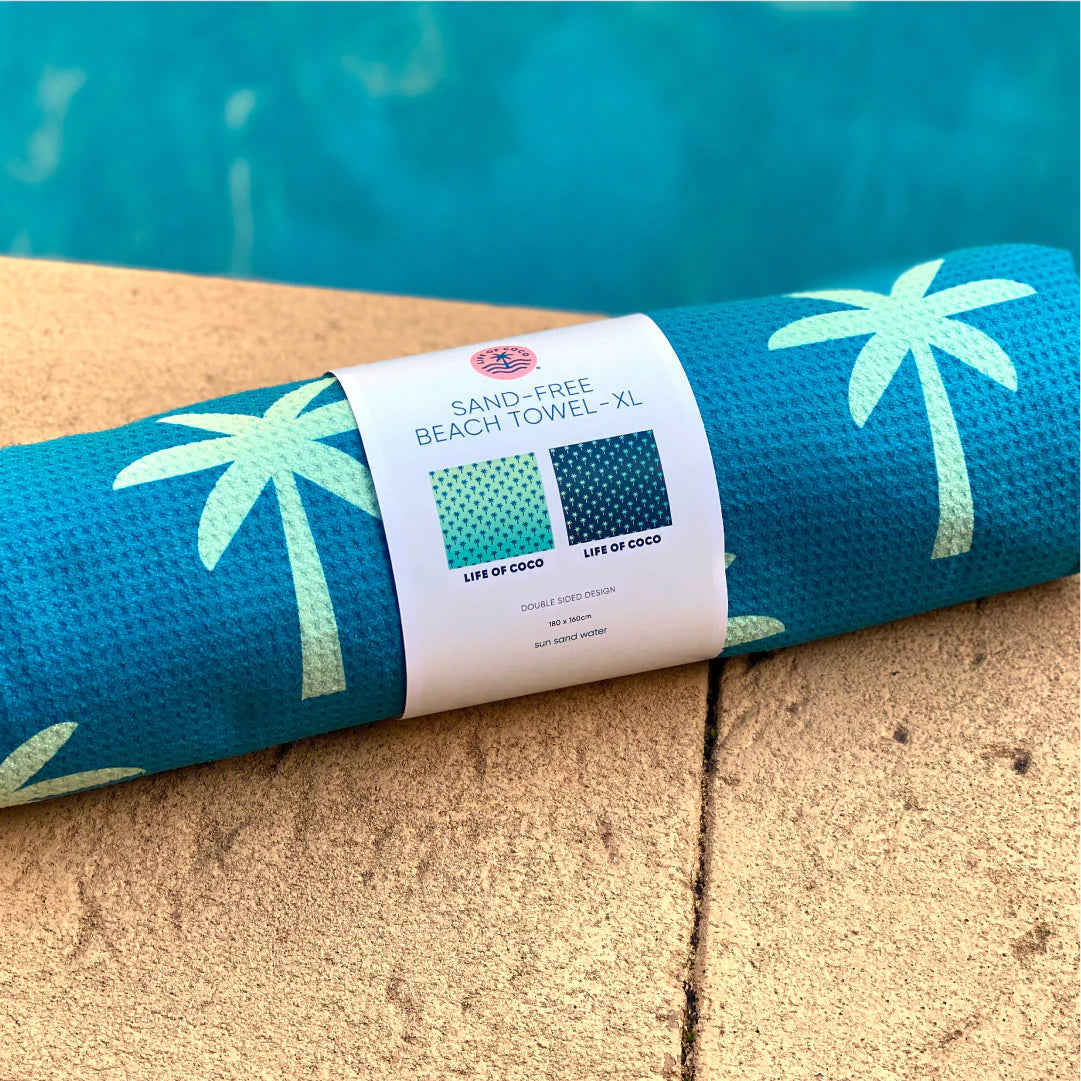 Life of Coco Sand-free beach towel XL reversible 1.8m x 1.6m - Palmy Life