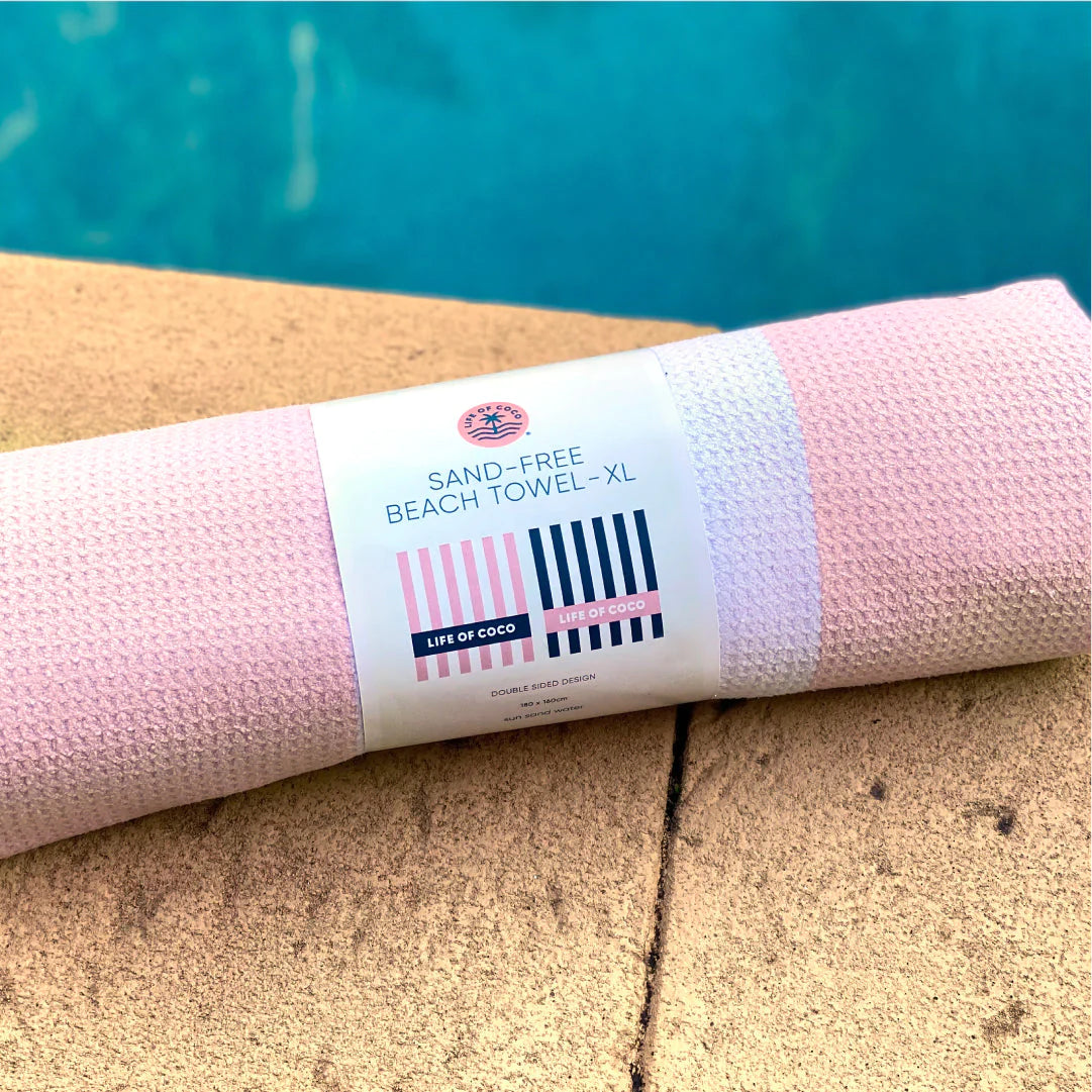 Life of Coco Sand-free beach towel XL reversible 1.8m x 1.6m - Stripey