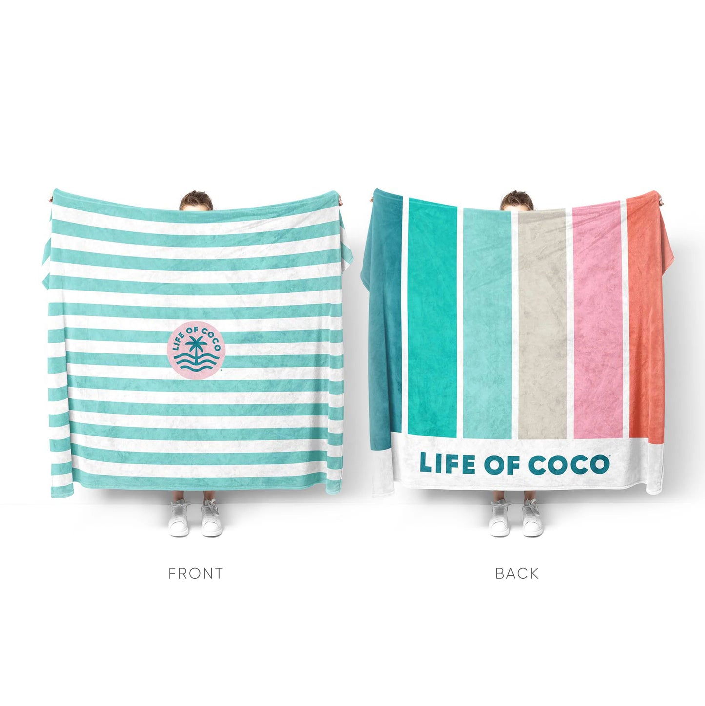 Life of Coco Sand-free beach towel XL reversible 1.8m x 1.6m - Rainbow
